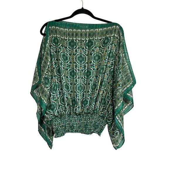 Max Studio Floral Top M Green Boho Western Retro Hippie Coastal Resort Preppy - Picture 1 of 14